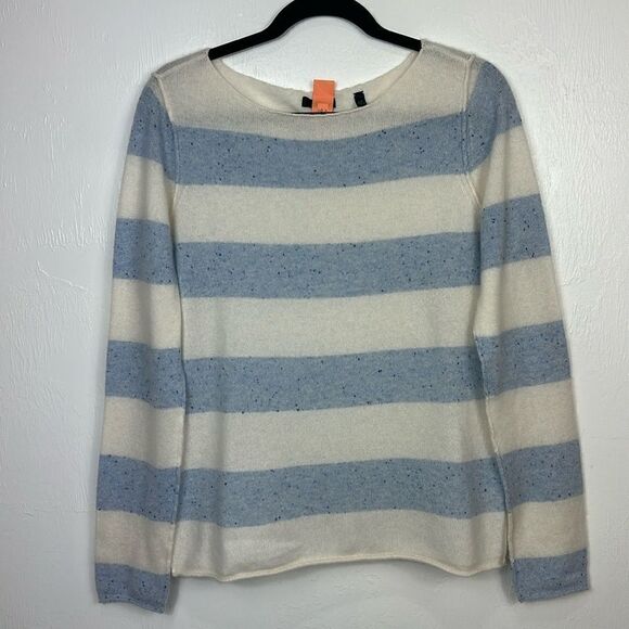 ATM Anthony Thomas Melillo Striped Cashmere Sweater In Periwinkle Combo Size L - Picture 2 of 10